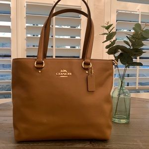 Coach camel tan  zip top tote in pebble leather